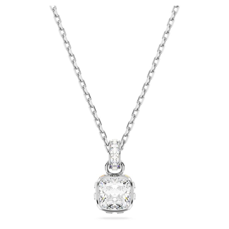 Pendente Birthstone, Taglio squadrato, Aprile, Bianco, Placcato rodio Swarovski 5651704